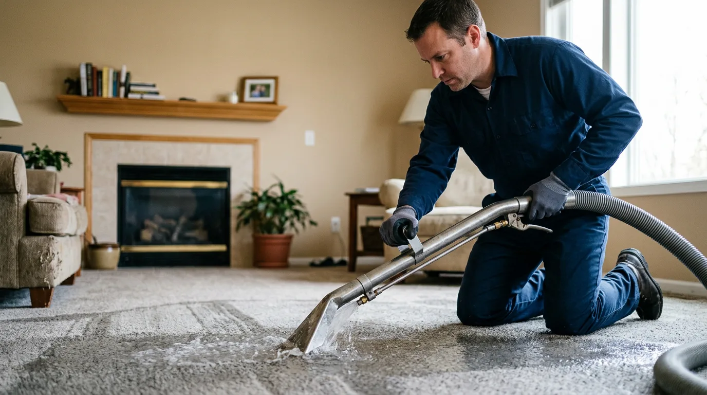 Water damage restoration technician working near Orange, TX